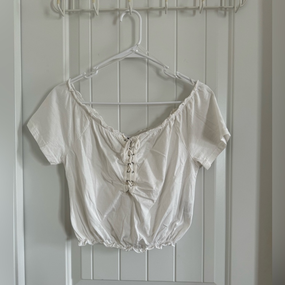 Jennyfer White Off Shoulder Crop Top